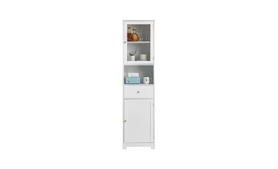 Mdf Spray Paint Bathroom Cabinet – White High Storage Unit with 2 Doors, 1 Drawer, and 1 Shelf