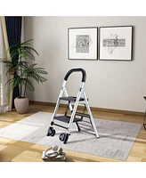 Flynama Portable 4 in. 2 Step Ladder Folding Step Stool, Folding Dual-Purpose Stair Car Tpr Wheels Load Capacity 265 lbs.