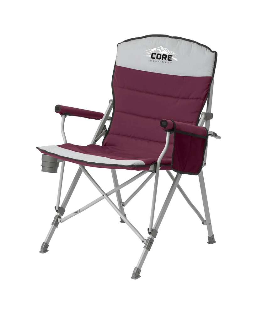 Core Padded Hard Arm Chair w/ Storage Pockets & Carry Bag, 300lb Capacity, Wine