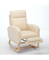 Streamdale Furniture Modern Accent Rocking Chair Rocking Chair with Solid Wood Legs, Upholstered Nursery Glider Rocker, Comfy Armchair with Side Pocke