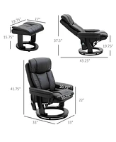 Streamdale Furniture Pu Leather Massage Recliner Chair with Ottoman 10 Point Vibration Swiveling Armchair, Black