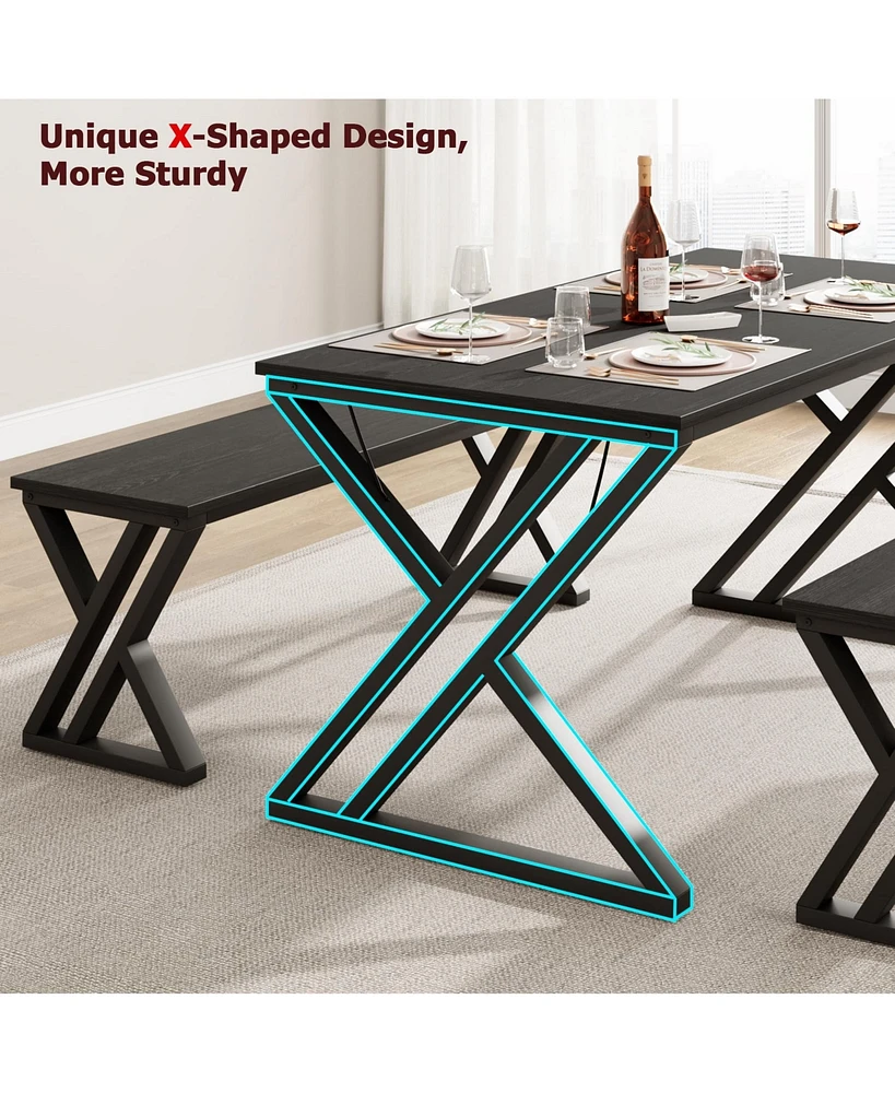 gaomon 45” Dining Table with Benches, Kitchen Table Set for 4-6