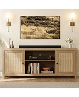 gaomon Tv Stand for 75 Inch Tv, Rattan Entertainment Center with Storage