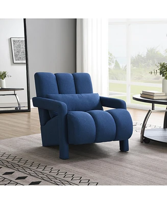 Streamdale Furniture Modern Upholstered accent chair, Comfortable Linen Fabric with a pillow for Living room, bedroom. Linen, Navy Blue