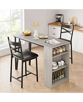 gaomon Dining Table Set for 2, Kitchen Bar Table and Chairs for 2, 3-Piece Kitchen Table Set with 2 Upholstered Chairs,Grey