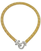 Diamond Horseshoe Clasp Mesh Link 17" Collar Necklace (5/8 ct. t.w.) in Sterling Silver or 14k Gold-Plated Sterling Silver