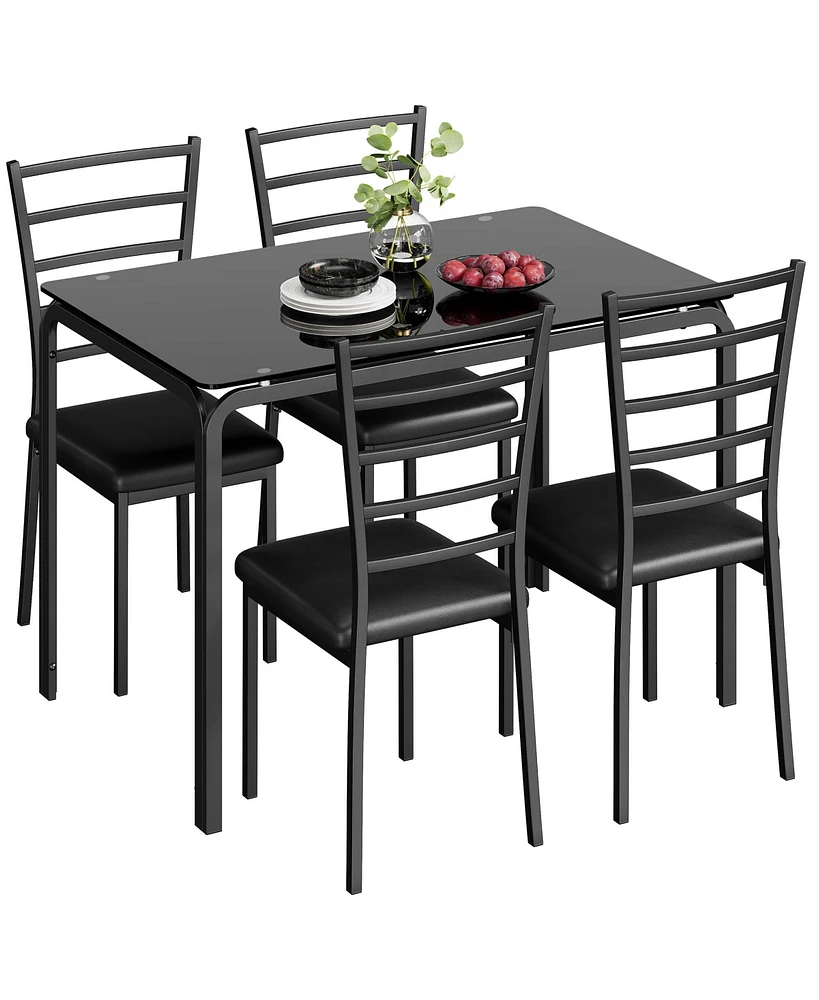 gaomon 5 Piece Glass Dining Table Set, Kitchen and Chairs for 4, Kitchen Table and Chairs Modern Room Sets Home, Party,Black