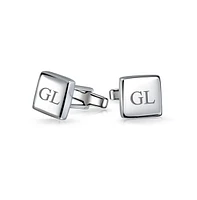 Bling Jewelry Initial Geometric Solid Flat Square .925 Sterling Silver Shirt Cufflinks Cuff Links Executive Gift Hinge Bullet Back