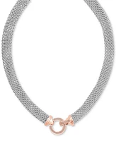 Diamond Pave Circle Clasp Mesh Link 18" Collar Necklace (5/8 ct. t.w.) in 14k Gold-Plated Sterling Silver or Sterling Silver & 14k Rose Gold-Plated St