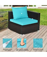 Sugift 5 Pieces Patio Rattan Furniture Set with Coffee Table-Turquoise