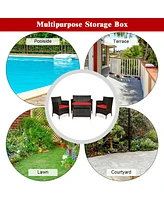 Sugift 4 Pieces Comfortable Rattan Outdoor Conversation Furniture Set with Glass Table
