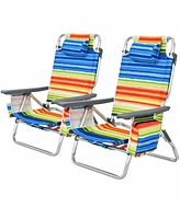 Sugift 4-Pack 5-Position Outdoor Folding Backpack Beach Reclining Chair with Pillow-Yellow