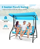 Sugift 3 Seat Outdoor Porch Swing with Adjustable Canopy-Blue