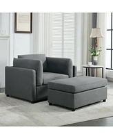 Modern Oversized Armchair with Ottoman, Single Sofa with Lumbar Support, Accent Chair, Reading Chair for Bedroom, Living Room, Dark Grey