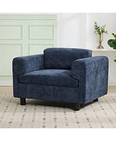 Modern Oversized Armchair Comfy Accent Chair Single Sofa for Living Room Bedroom Office Apartment, Woven Velvet Fabric, Blue