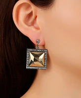 2028 Two-Tone Faceted Square Drop Clip Earrings