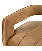 Modern Velvet Accent Chair with Ribbed Detail, Luxury Curved Fully Upholstered Accent Chair, Brown (No Assembly Needed)