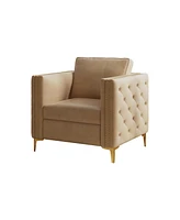 Streamdale Furniture Accent Chair for Living Room Upholstered Arm Chair with Metal Legs Velvet Khaki