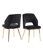 Streamdale Furniture Black Velvet Dining Chairs with Metal Legs and Hollow Back Upholstered Dining Chairs Set of 4