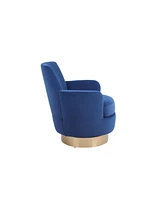 Velvet Swivel Barrel Chair, Swivel Accent Chairs Armchair for Living Room, Reading Chairs for Bedroom Comfy, Round Barrel Chairs with Gold Stainless S