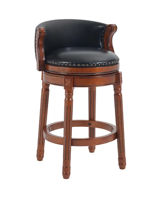 Streamdale Furniture Seat height 26" Cow top Leather Wooden Bar Stools, 360 Degree Swivel Bar Height Chair with Backs for Home Kitchen Counter(black 1