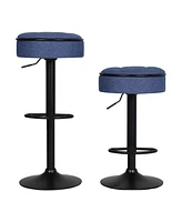 Streamdale Furniture Round Storage Bar Stool Set of 2, Blue Linen Height Adjustable Barstool, 360Counter Height Swivel Stool, Armless Bar Chair with M