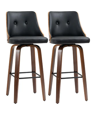 Streamdale Furniture Bar Height Bar Stools, Pu Leather Swivel Barstools with Footrest and Tufted Back, Set of 2, Black