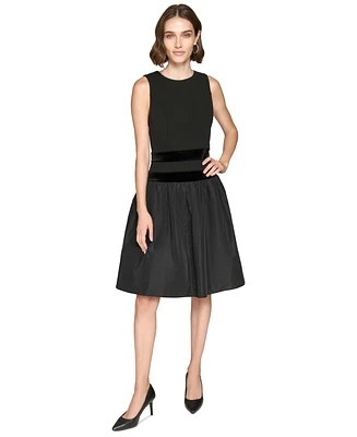 Karl Lagerfeld Paris Women's Drop-Waist Velvet-Trim Dress