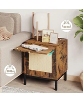 gaomon Rattan End Table - Set of 1, Wood Nightstand with Storage Shelf