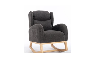 Slickblue Fabric Rocking Chair with Wooden Legs for Stylish and Comfortable Indoor Seating