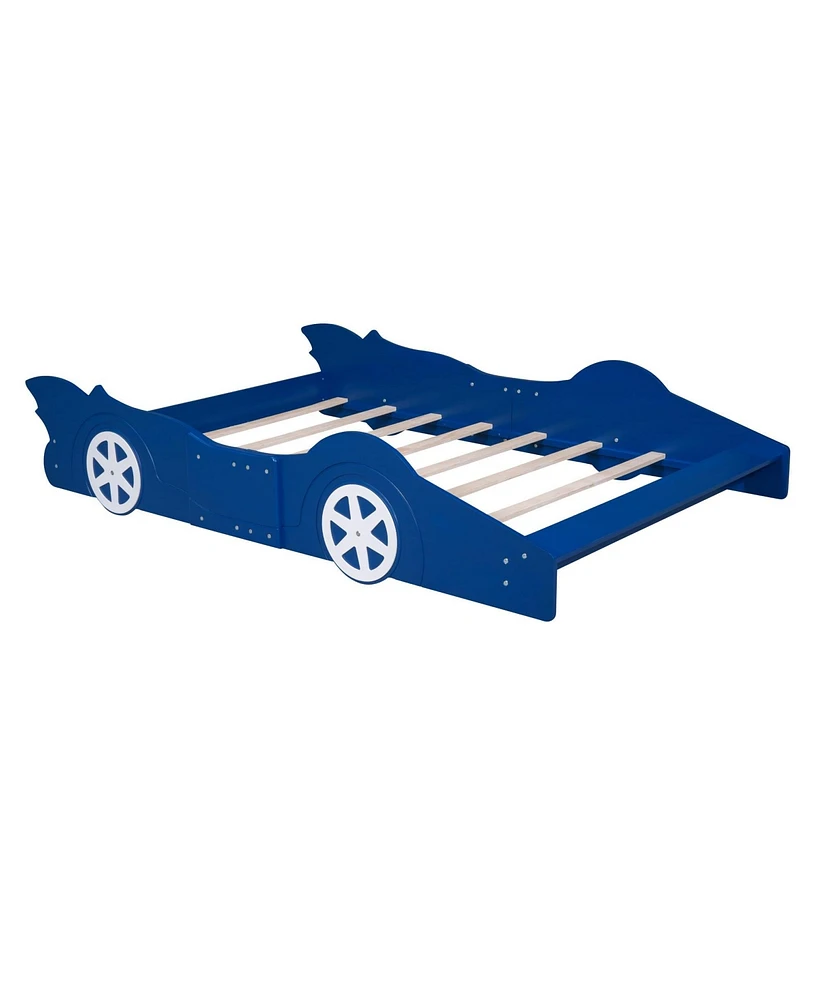 Slickblue Race Car-Shaped Platform Bed with Wheels for Exciting Kids' Bedroom Decor