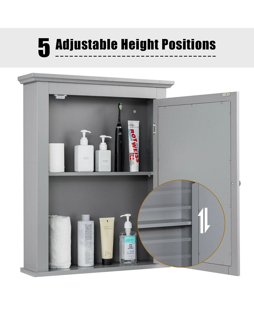 Sugift Bathroom Mirror Cabinet Wall Mounted Adjustable Shelf Medicine Storage-Gray