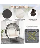 Sugift Oversized Patio Rattan Egg Lounge Chair with 4 Cushions-Brown