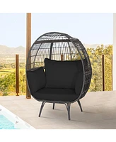 Sugift Oversized Indoor Wicker Egg Chair with Sturdy Metal Frame for Patio-Black