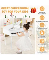 Sugift 30-Key Wood Toy Kids Grand Piano with Bench and Music Rack-White