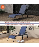 Sugift Adjustable Patio Chaise Folding Lounge Chair with Backrest-Navy