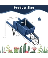 Sugift Wooden Wagon Planter with 9 Magnetic Accessories for Garden Yard-Blue