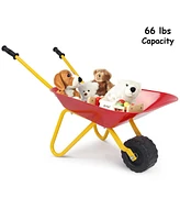 Sugift Outdoor Garden Backyard Play Toy Kids Metal Wheelbarrow-Red