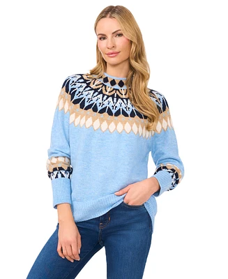 CeCe Women's Fair Isle Long Sleeve Mock Neck Sweater