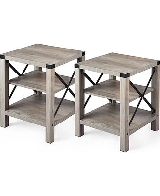 gaomon Rustic End Table Set of 2, Farmhouse Accent Cocktail Table Storage Shelf, Industrial Wood Look Tea Table