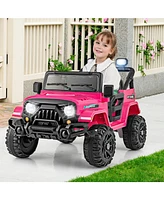 Hongge 12V Kids Ride on Truck Car with Remote Control Threaded Wheels and 3 Speeds