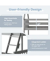 Sugift Twin Over Full House Bunk Bed with Ladder and Guardrails-Gray