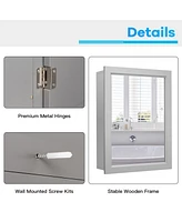 Sugift Wall-Mounted Mirrored Medicine Cabinet-Gray
