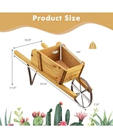 Sugift Wooden Wagon Planter with 9 Magnetic Accessories for Garden Yard-Walnut