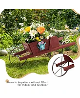 Sugift Wooden Wagon Planter with 9 Magnetic Accessories for Garden Yard-Red