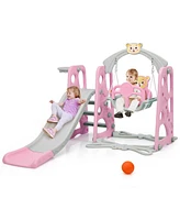 Sugift 3 in 1 Toddler Climber and Swing Set Slide Playset-Pink