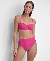 Dkny Womens Textured Molded Balconette Bikini Top High Waist Bottoms