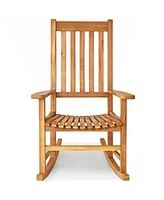 Sugift Indoor Outdoor Wooden High Back Rocking Chair-Natural