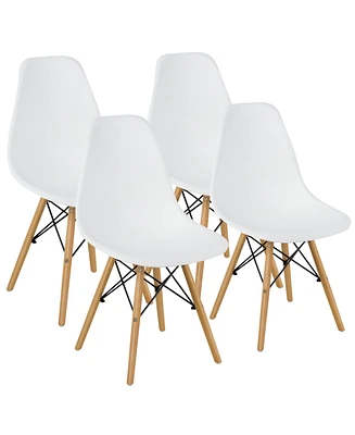 Sugift Set of 4 Modern Armless Dining Chairs Plastic Chairs with Wood Legs-White