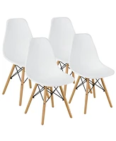 Sugift Set of 4 Modern Armless Dining Chairs Plastic Chairs with Wood Legs-White